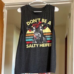 Charcoal Graphic Tank Top with Cow Print